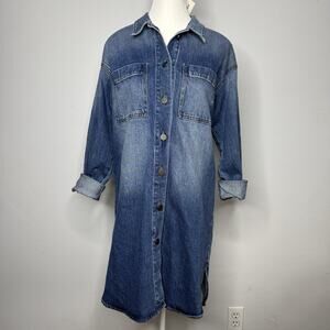 Evereve Denim Shirt Dress Button Front Long Sleeve Medium Wash Women’s Small NWT